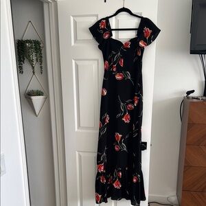Nine Britton Black and Pink Flutter Sleeve Maxi Dress